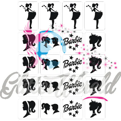 Barbie glittertattoosjablonenset